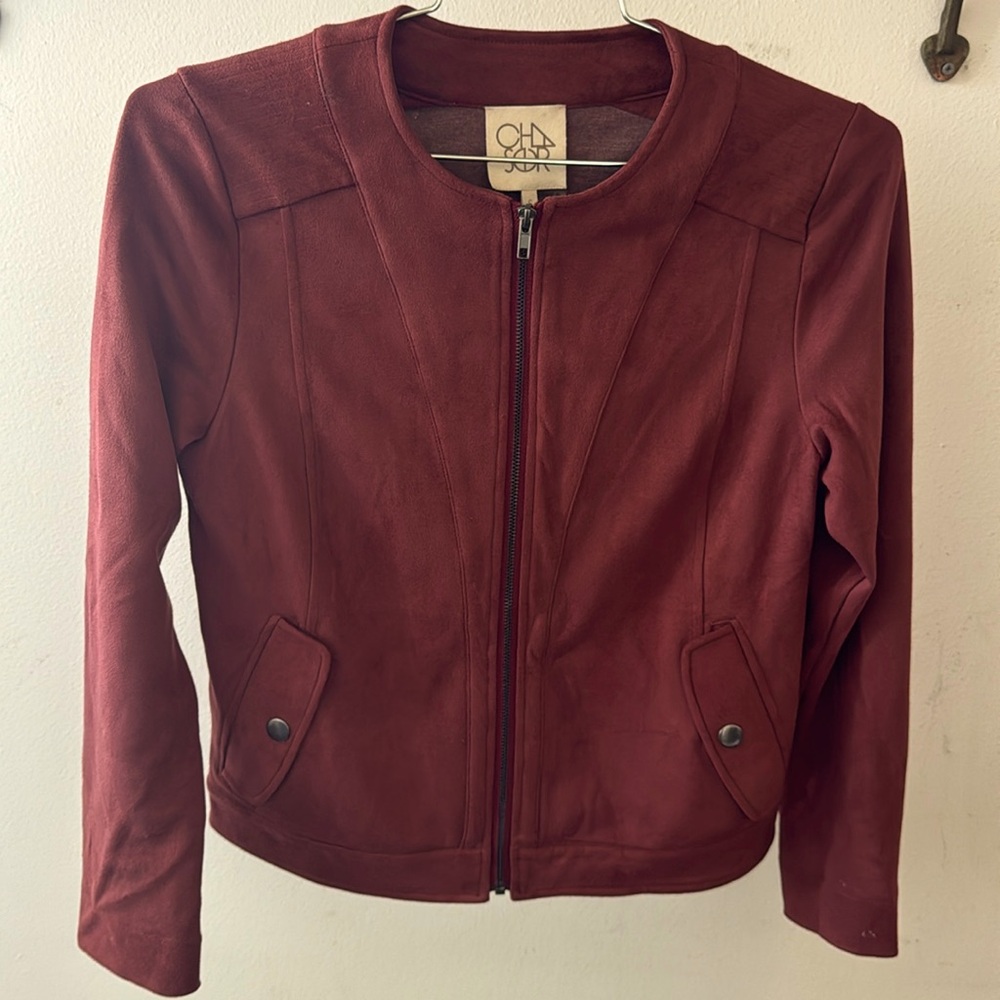 NWT Chaser Soft faux Suede Zip Jacket Deep Burgundy